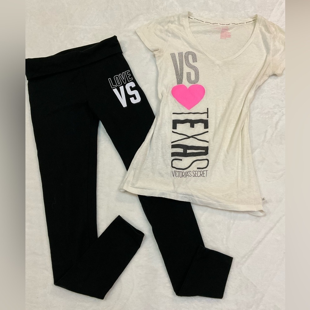 Rare Y2K Victoria's Secret White Tee and Black Leggings Set